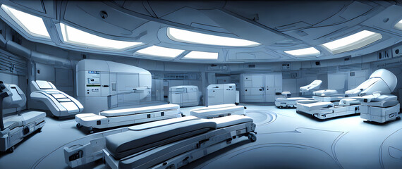 Fototapeta premium Artistic concept painting of a beautiful sci-fi futuristic hospital. Tender and dreamy design, background illustration.