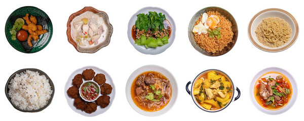 Thai food set in a plate on a white background