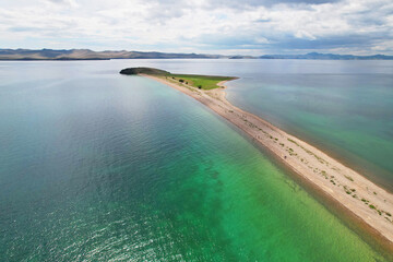 View of the bay near the village of Kurma. Lake Baikal from the air.