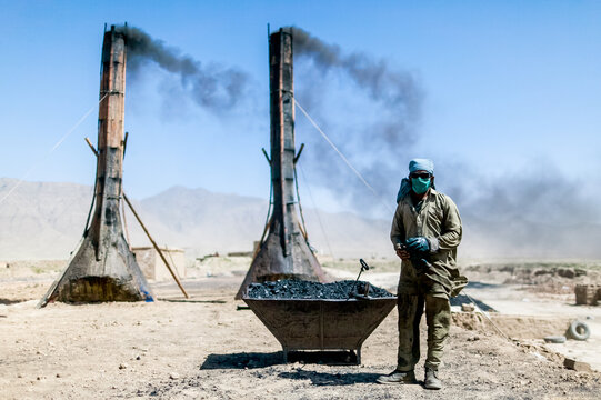 Brick factory near Bagram city and military bases in Afghanistan
