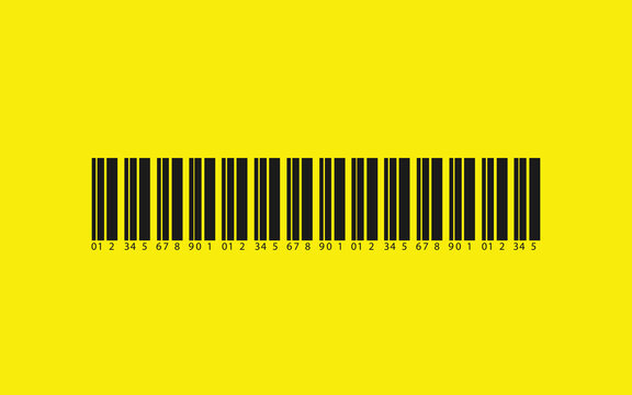 Vector barcode on yellow background, black barcode on yellow, vector bar code.