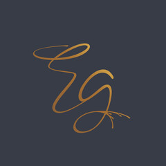 EG monogram logo.Calligraphic signature icon.Gold color letter e, letter g.Lettering sign.Wedding, fashion, beauty, gift boutique alphabet initials.Handwritten style characters.