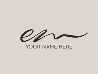 EM monogram logo.Calligraphic signature icon.Lowercase letter e, letter m.Lettering sign.Wedding, fashion, beauty, gift boutique alphabet initials.Handwritten style characters.