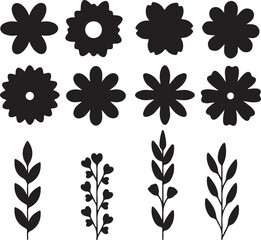 Set of cute flowers with branches naturals