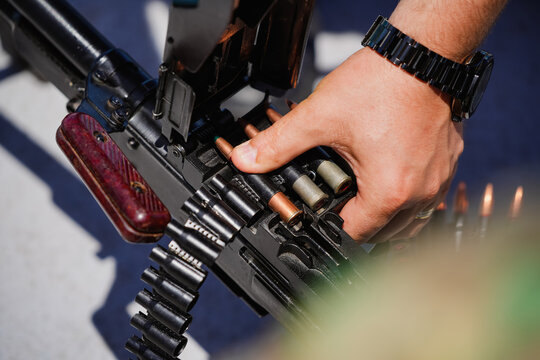 Machine gun belt loaded with cartridges