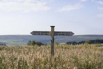 sign post for walks in Haworth, Bronte country west yorkshire England