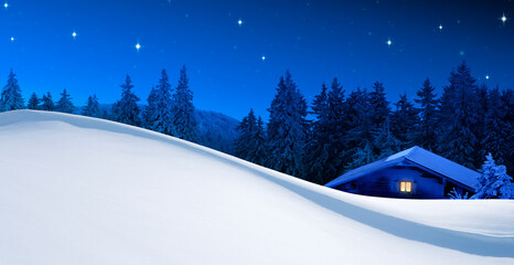 Schihütte bei Nacht