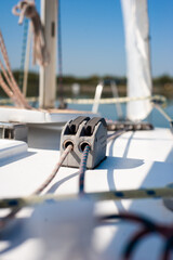 Obraz premium sailing boat details yacht on the sea 