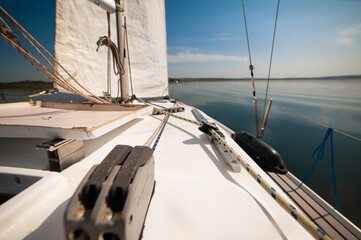Fototapeta premium sailing boat details yacht on the sea 