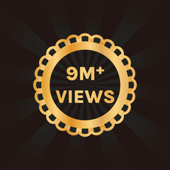 9 million views or 9m views celebration background design vector