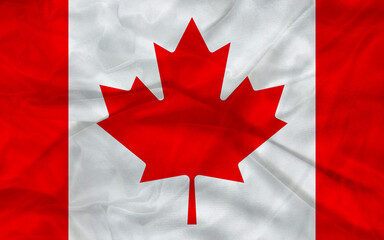 Canada flag is waving. Glossy Canadian flag, white and red.