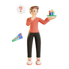Man With Data Interface Work Activity 3D Illustrations