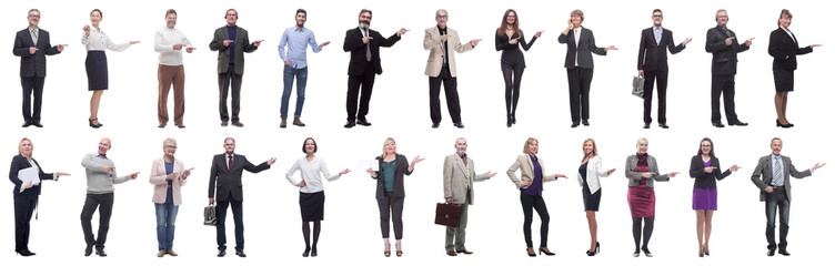 group of business people showing thumbs up isolated