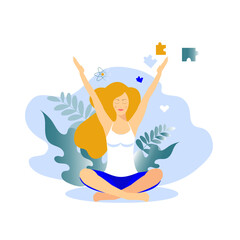 Psychologically healthy female flat color character. Emotional well-being Peace of mind. Mental health cartoon illustration for web graphic design and animation