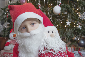 European boy in a Santa suit, Christmas, New Year