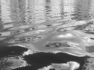 Black and white water reflex background. Abstract reflection and inspection elements in water....