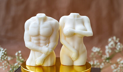 Man and woman. Nude figures of male and female bodies. Intimacy concept