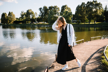 beautiful girl on walk in nature