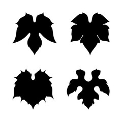 Collection of black stylized grape leaves on a white background. Stylized logos of grape leaves