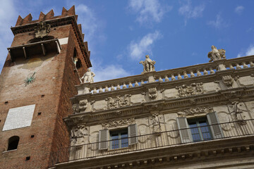 Fototapeta na wymiar Historic palace in Piazza delle Erbe, Verona, Italy