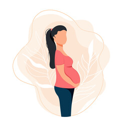 Future mom. At 9 months pregnant. Fetus. Vector stock illustration. A character without a face. Flat style. Childbirth. Motherhood