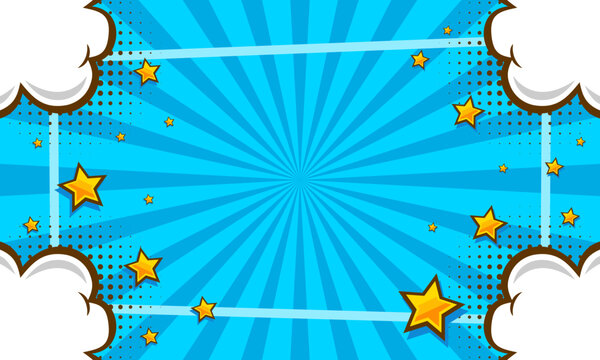 Comic pop art blue background with cloud and star illustration