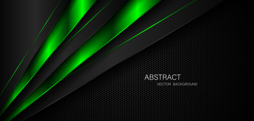 Dark steel mesh abstract background with black and green polygon shapes, free space for design. modern technology innovation concept background
