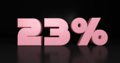 23% plastic pink sign. 3d render illustration.