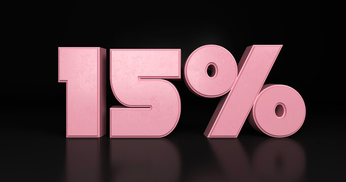 15% plastic pink sign. 3d render illustration.