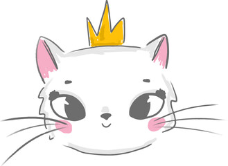 Cute Cat with heart vector illustration. Sketch style kitten for prints design