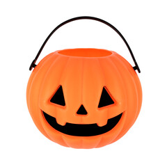 Halloween trick or treat bucket isolated on white background. Plastic jack-o-lantern. - obrazy, fototapety, plakaty
