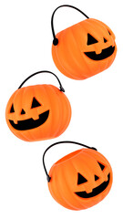 Halloween trick or treat bucket float isolated on white background. Plastic jack-o-lantern.