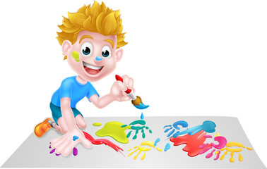 Cartoon Boy Painting With Brush