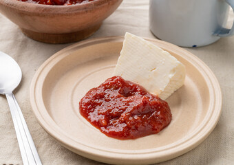 Goiabada, guava sweet with farm cheese. Typical homemade brazilian dessert