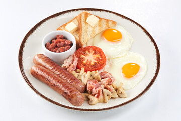 traditional breakfast with fried egg and toasts
