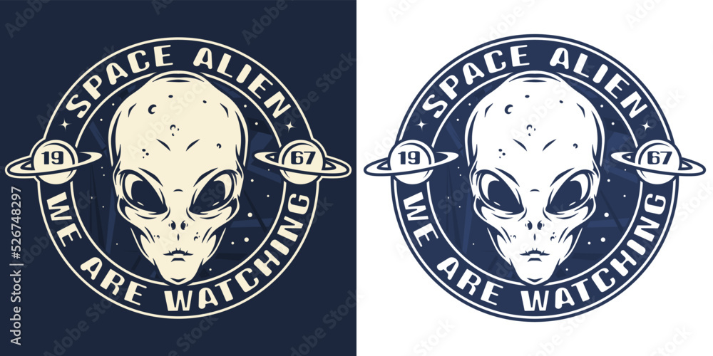 Sticker Alien head monochrome vintage emblem