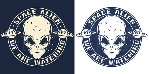 Alien head monochrome vintage emblem