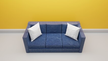 Yellow background living room sofa 3d rendering