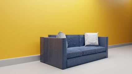 Yellow background living room sofa 3d rendering