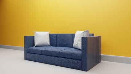 Yellow background living room sofa 3d rendering