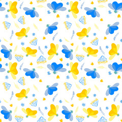seamless pattern with blue and yellow flowers 