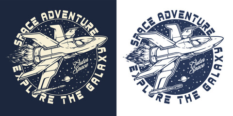 Space adventure logotype monochrome vintage