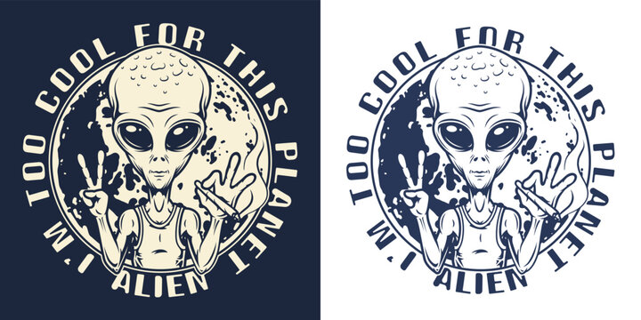 Kind alien logotype vintage monochrome