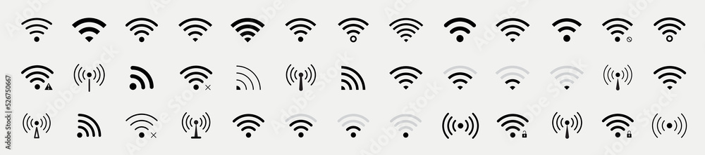 Poster wifi icon set. wireless internet symbol. different black wifi icon set. set of free wifi and zone si