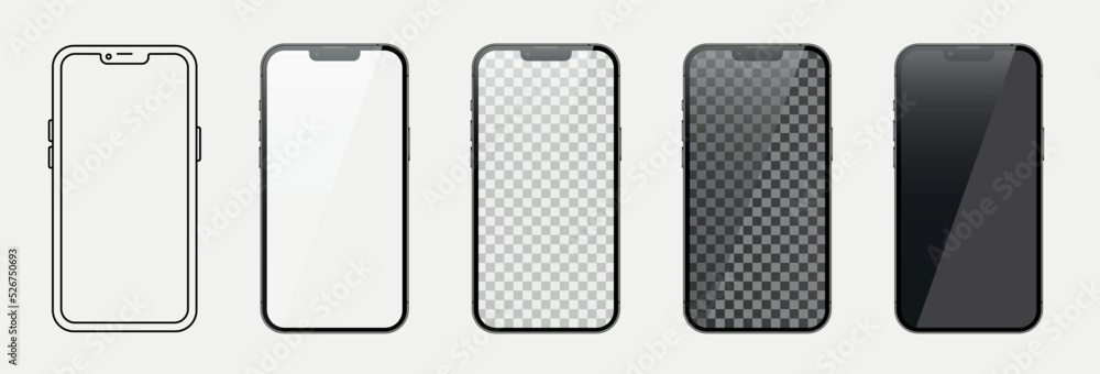 Poster realistic models smartphone. mobile phone mockup vector. perspective mobile phone mockup vector with