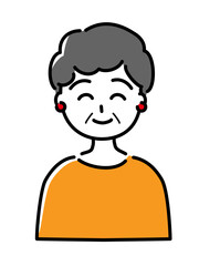 イヤリングを付けて微笑む高齢女性(上半身)