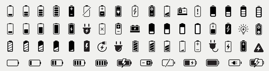 Fototapeta Battery icons set. Battery charge level indicators icons set. Discharged and fully charged battery. level battery energy. Vector illustration obraz