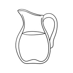 Monochrome picture, Tall glass jug with milk, juice, vector cartoon