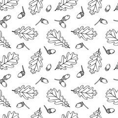 Obraz premium Seamless pattern with autumn oak leaves. Autumn holidays background. Hand drawn vector illustration.