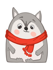character colored New Year's festive cat in a scarf animal isolated on a white background vector illustration